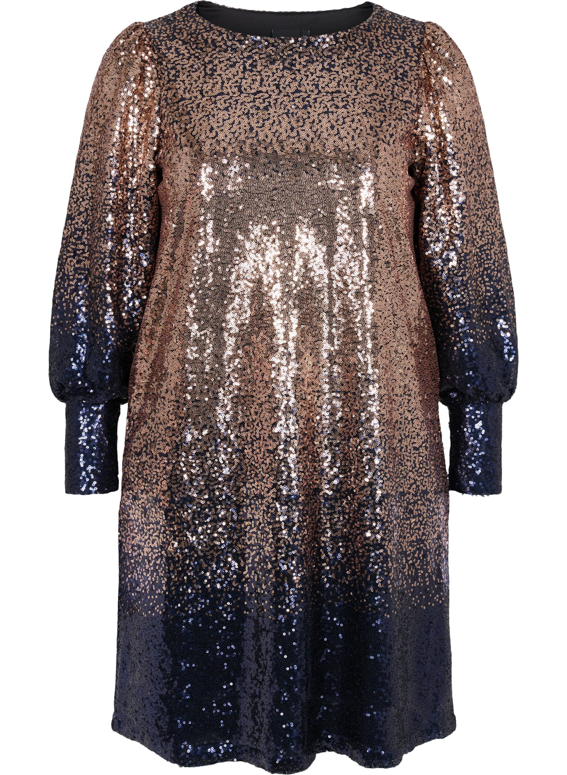 Zizzifashion Sequin dress with balloon sleeves, Evening Blue Cobber, Packshot image number 0