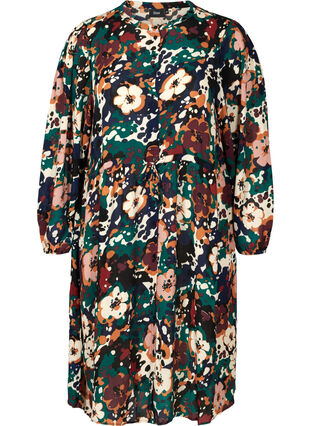 Floral viscose dress with an adjustable waist, Multi Flower AOP, Packshot image number 0