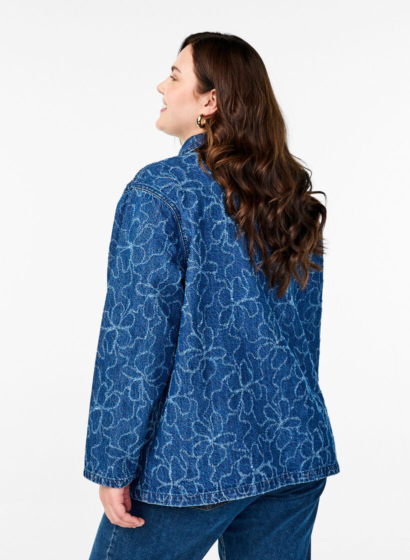 Denim jacket with tie fastening and pockets, Blue Denim Destroy, Model image number 1