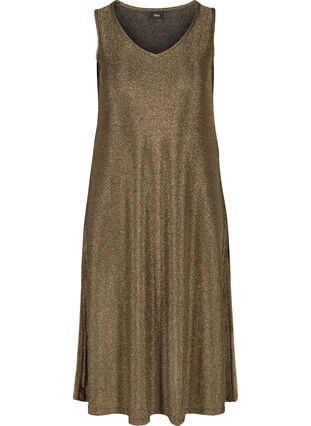 Sleeveless sparkly dress with a V-neckline, Gold, Packshot image number 0