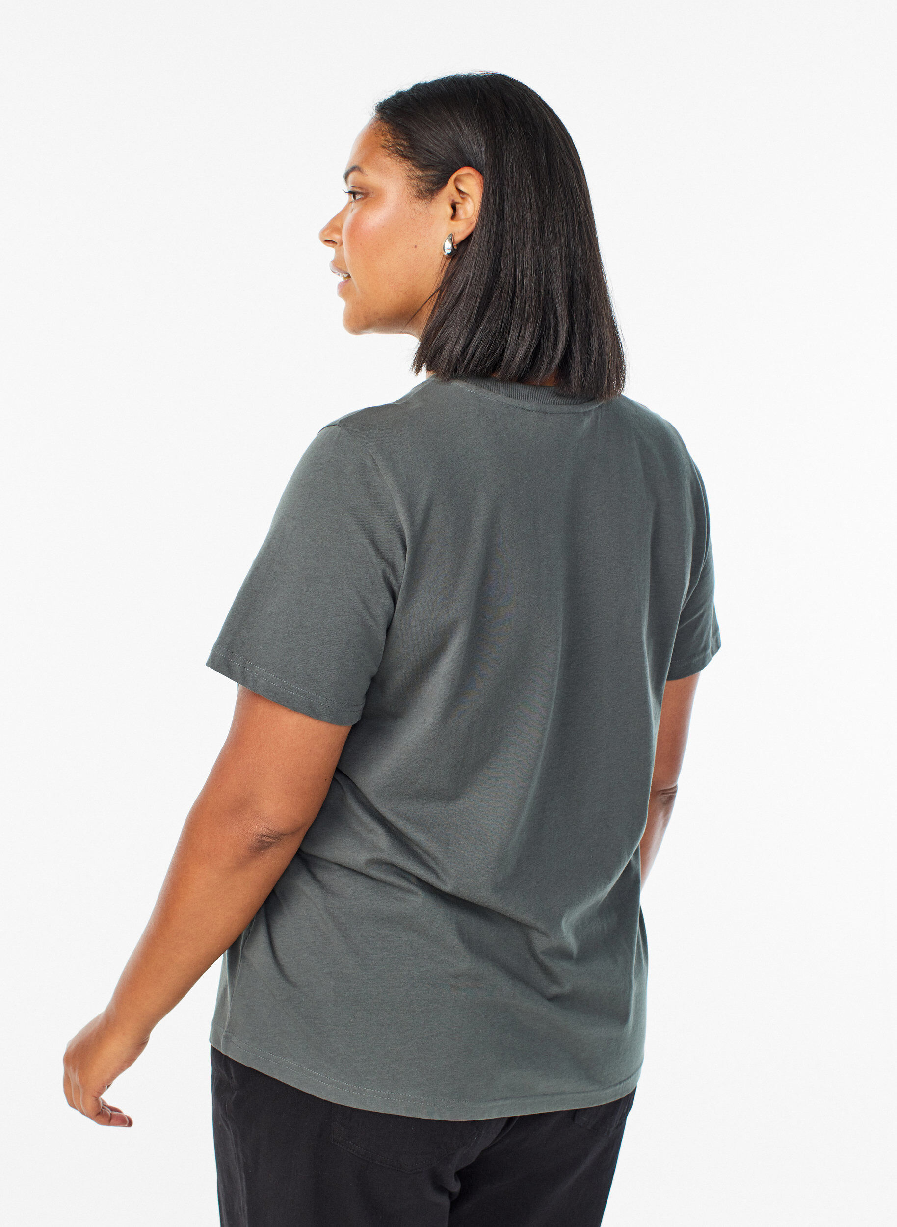 Zizzifashion Basic cotton T-shirt with round neck, Green, Model image number 2