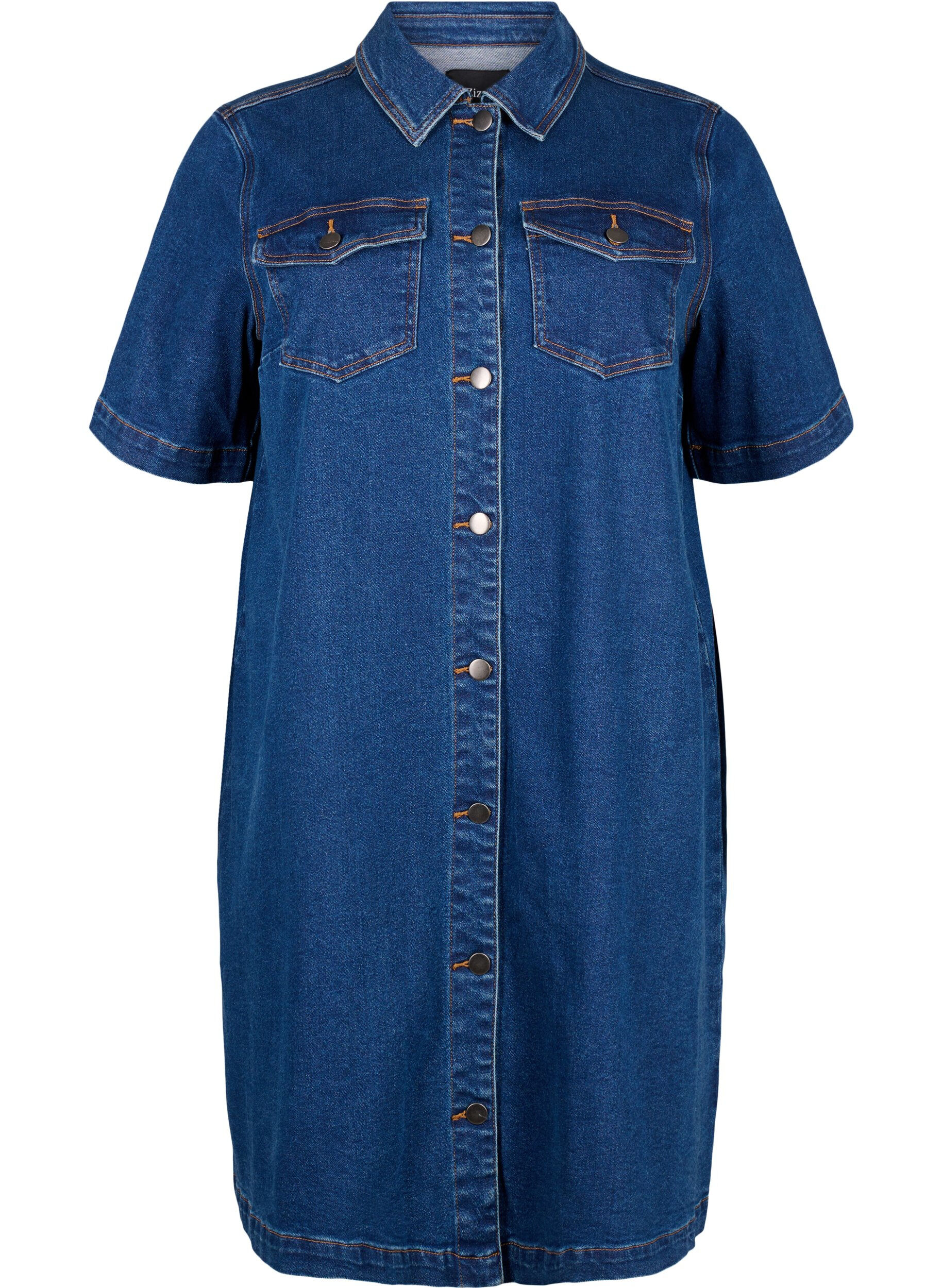 Denim dress with buttons and short sleeves