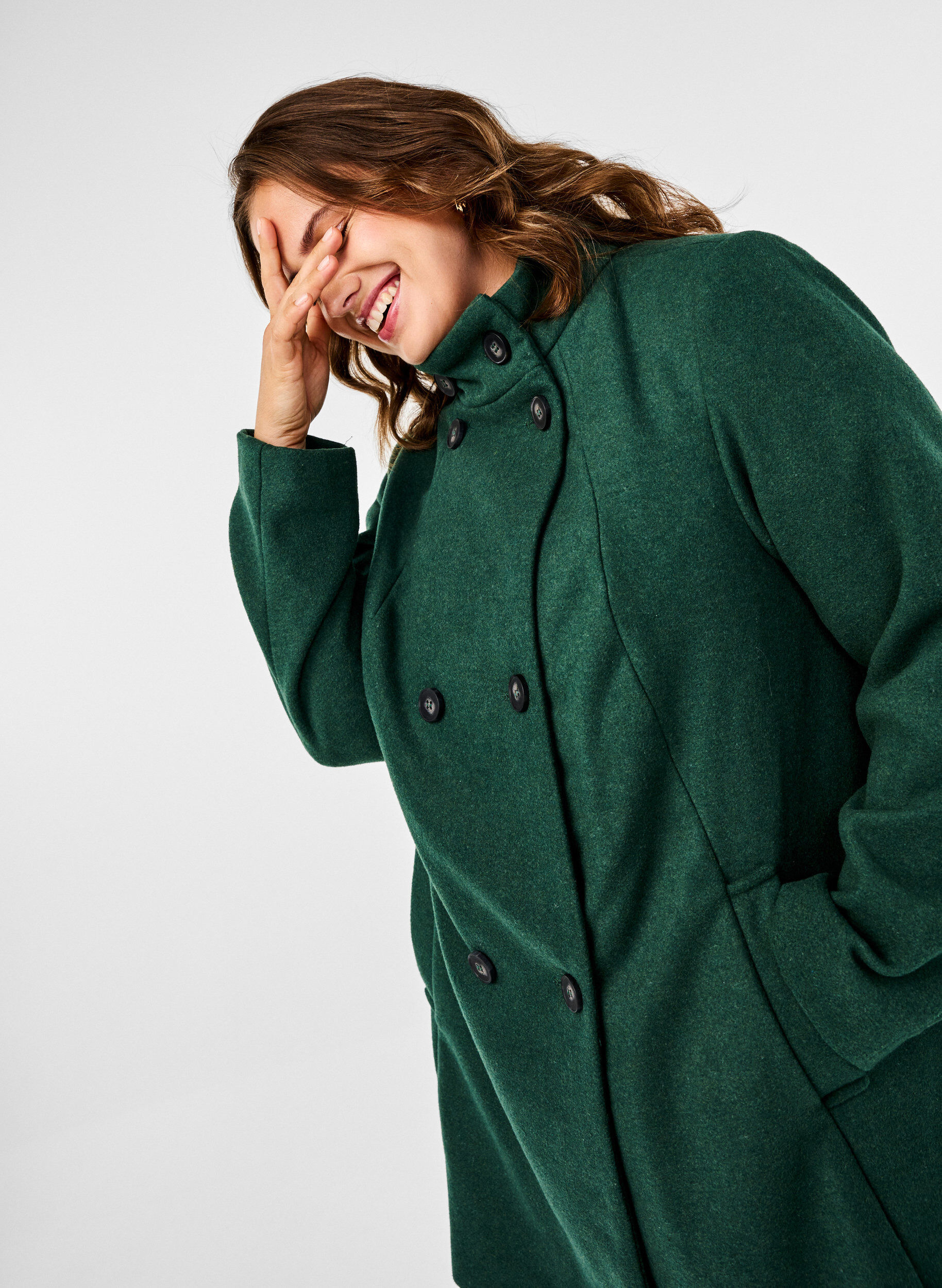 Zizzifashion Short A-line coat, Trekking Green Mel., Model image number 2