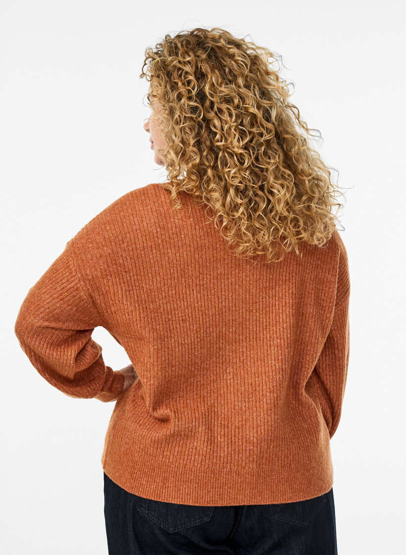 Rib knit cardigan with buttons, Orange, Model image number 2