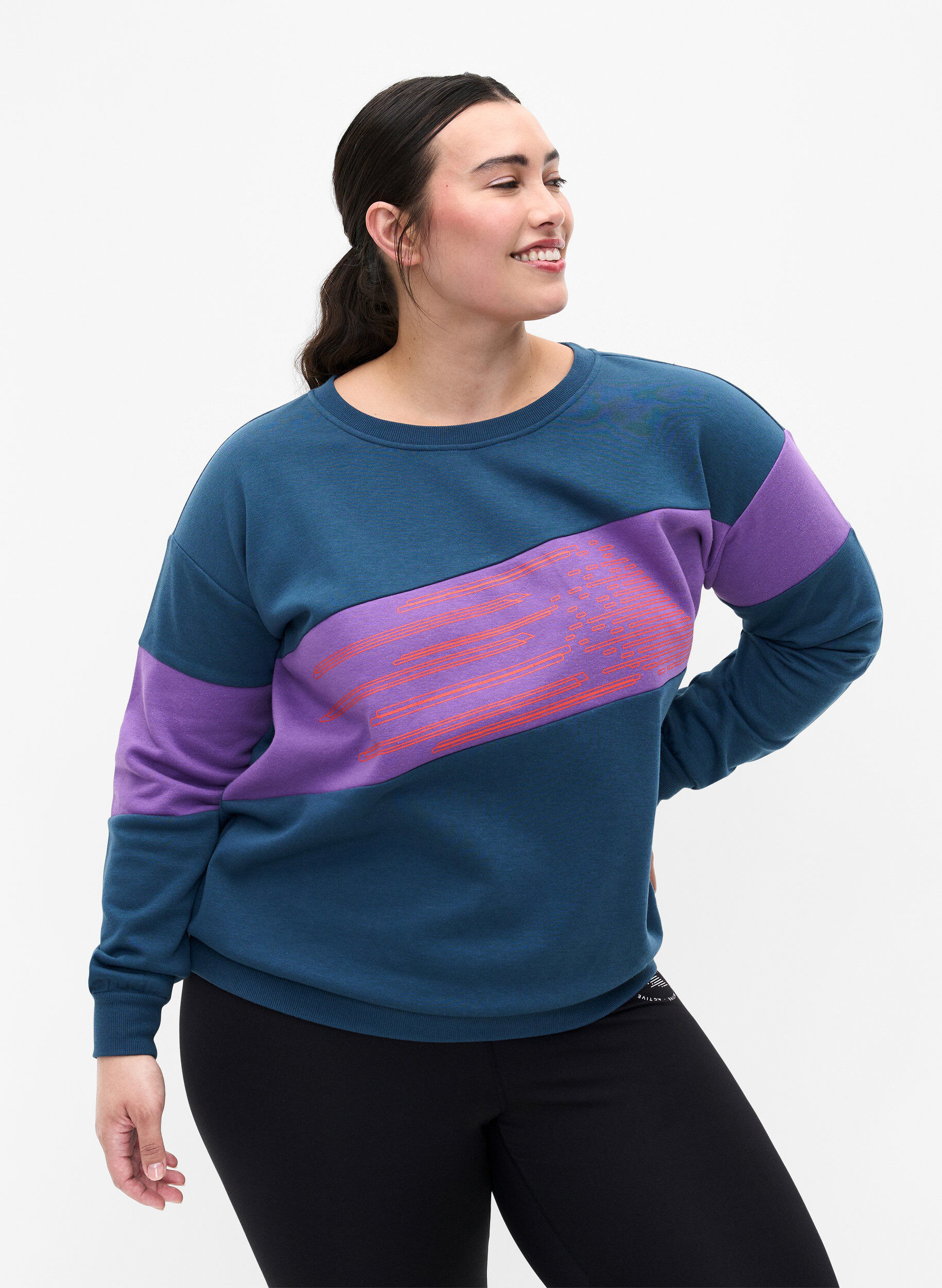 Zizzifashion Sweatshirt with sporty print, Blue Wing Teal Comb, Model image number 0