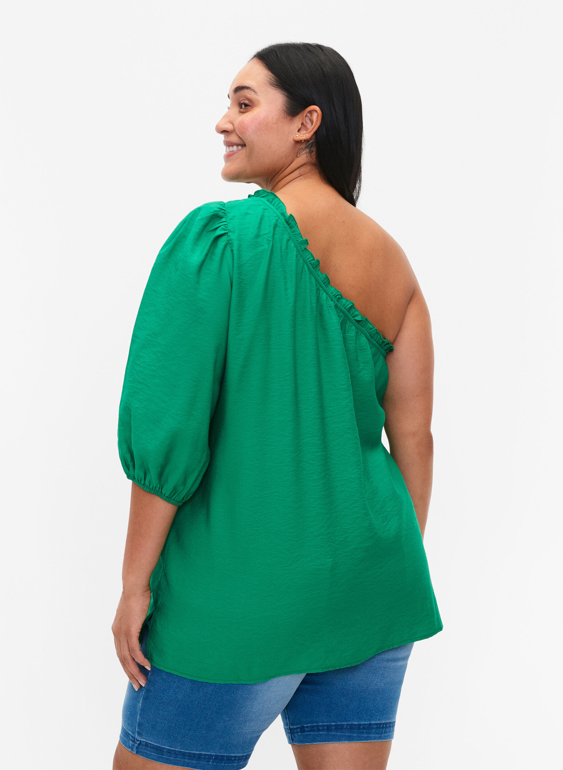 Zizzifashion One-shoulder blouse in viscose, Green, Model image number 2