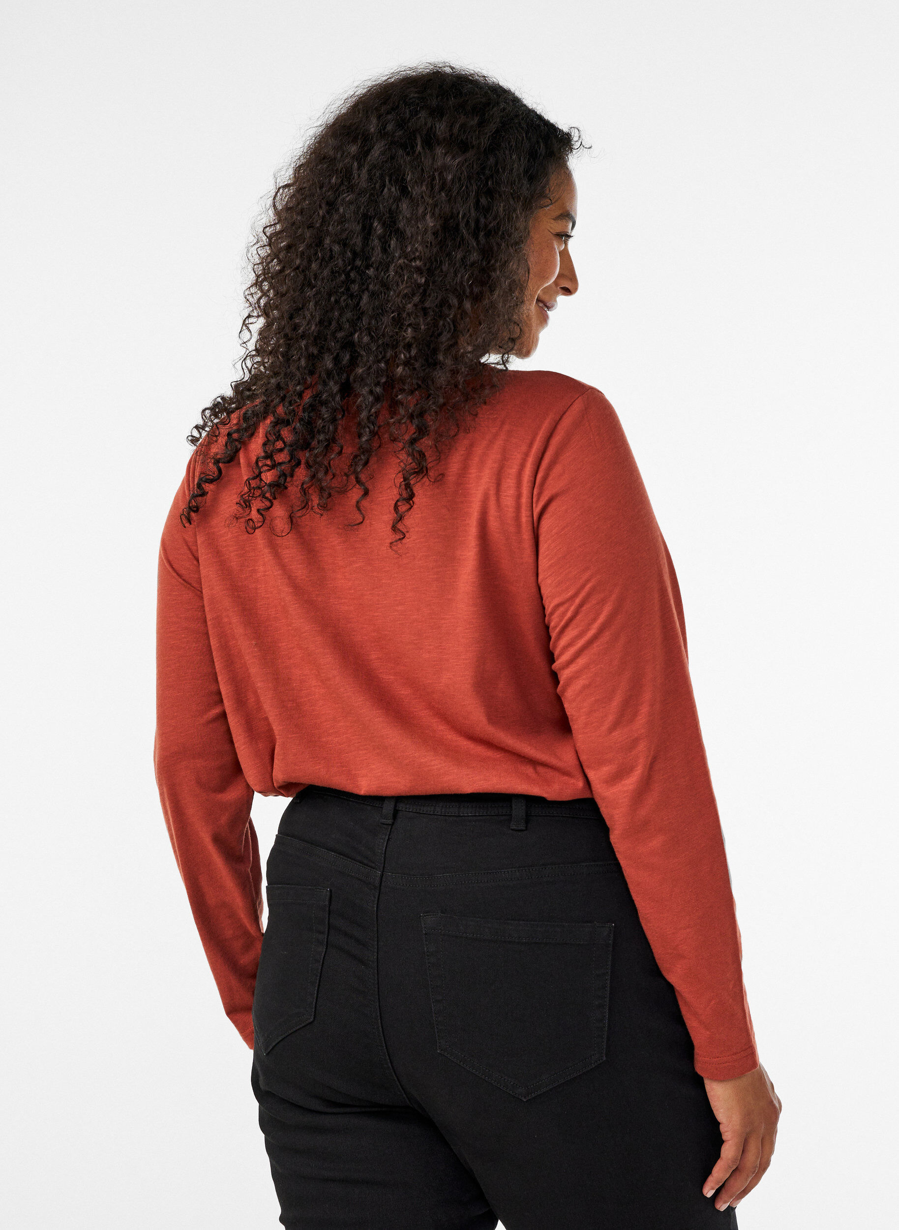 ZizzifashionLong-sleeved t-shirt with V-neck and buttons, Brown, Model image number 2