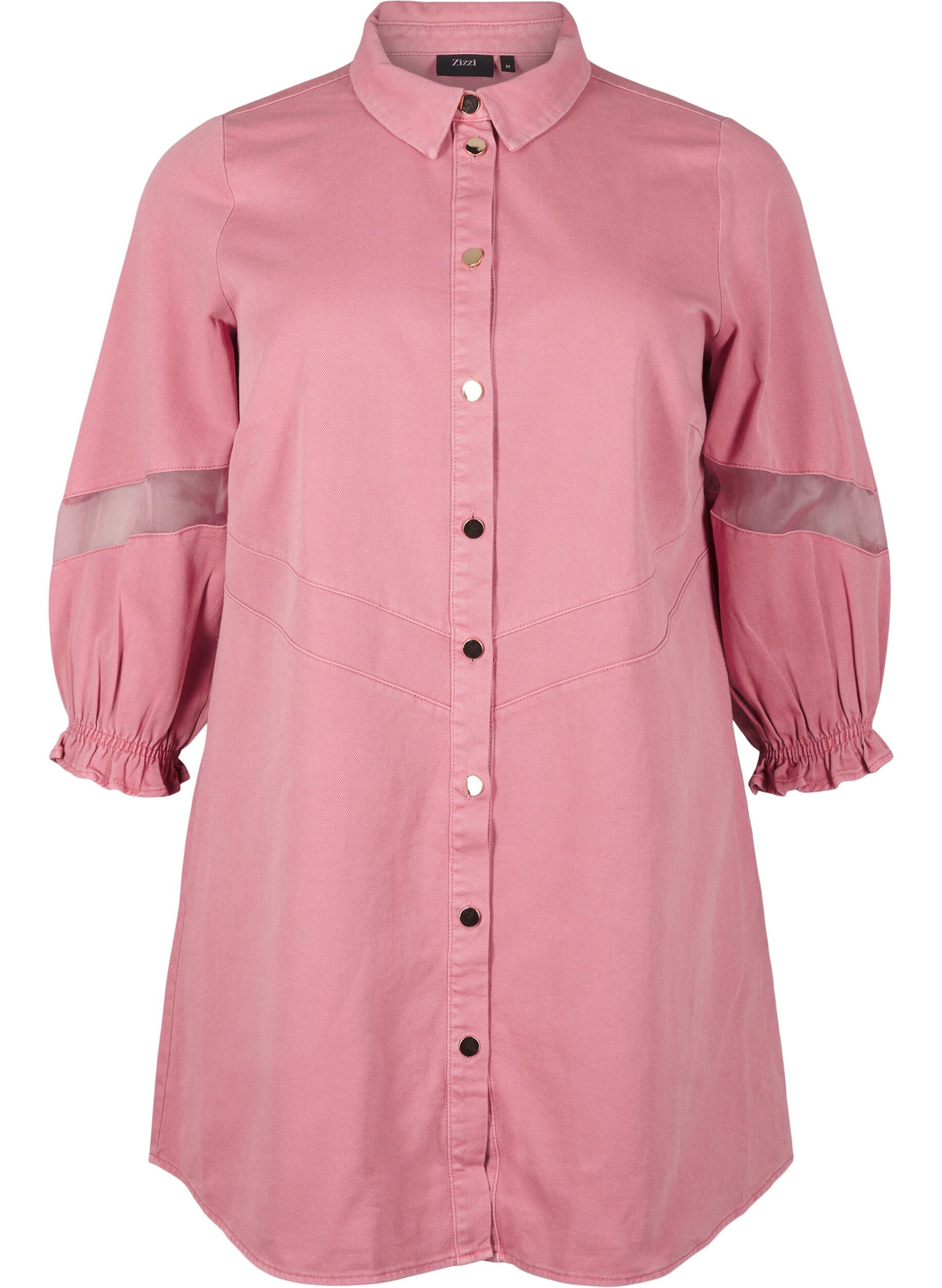 Zizzifashion Coloured denim shirt dress with mesh details, Heather Rose, Packshot image number 0