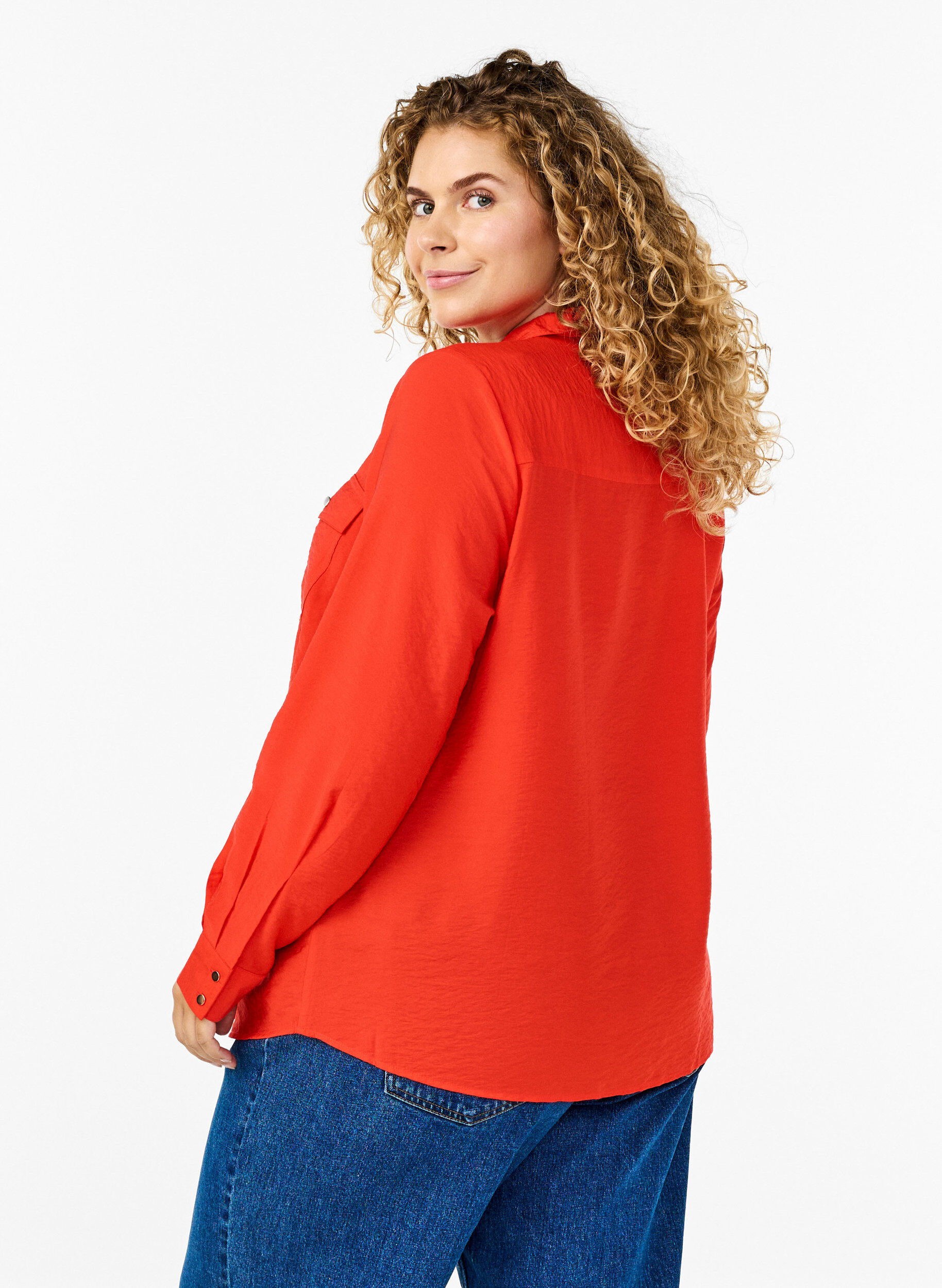 Zizzifashion Shirt with collar and chest pockets, Red, Model image number 2