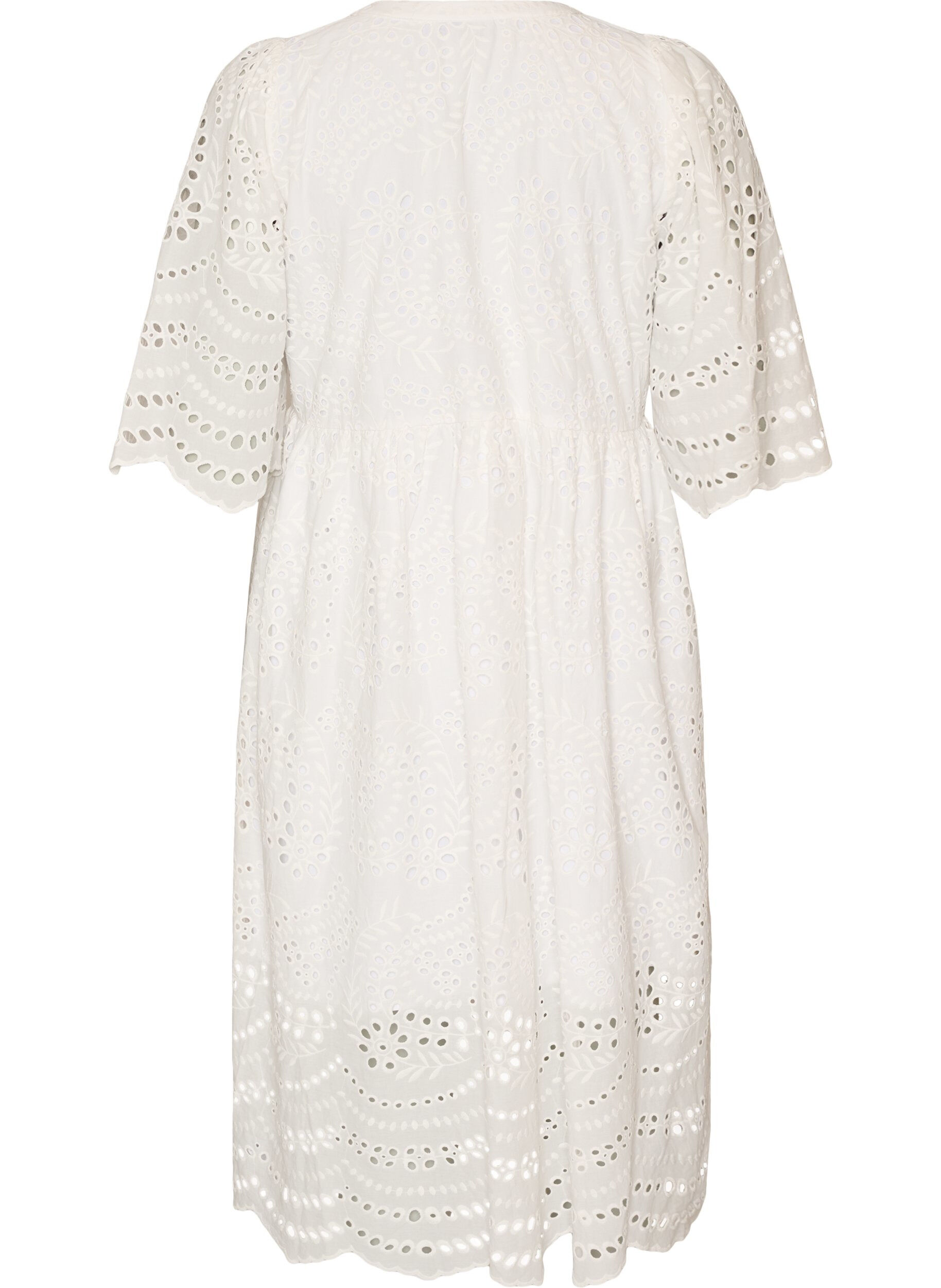 Zizzifashion Midi dress with broderie anglaise and an empire line, White, Packshot image number 1