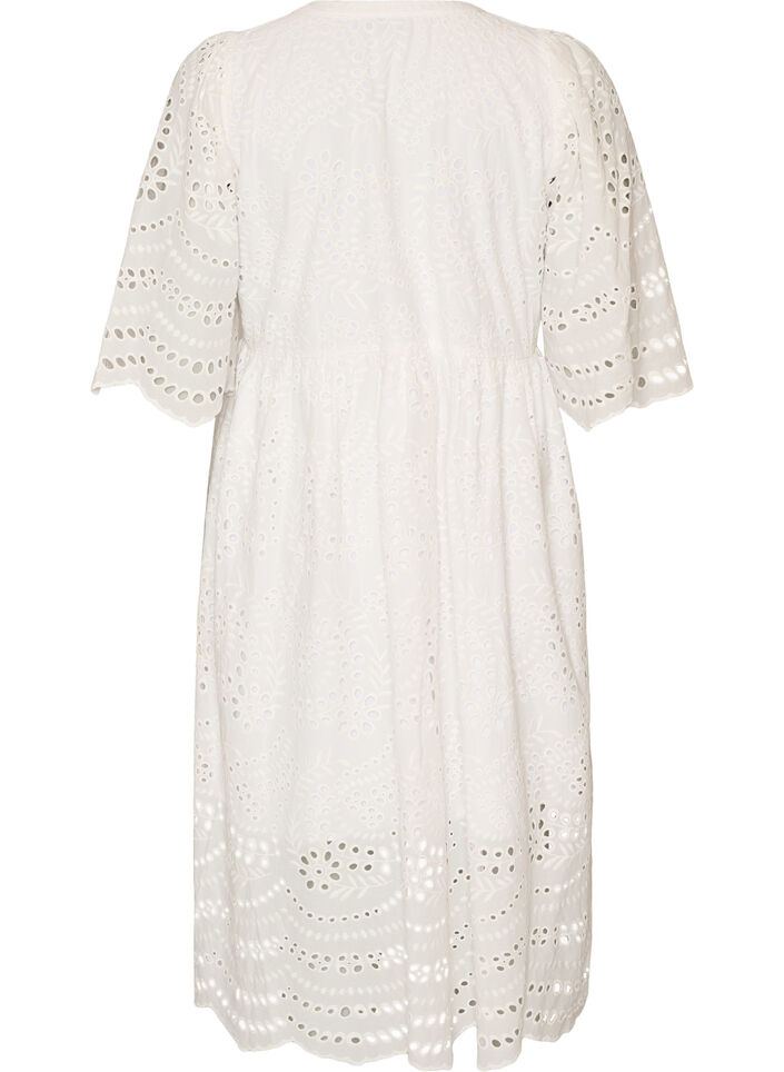 Midi dress with broderie anglaise and an empire line, White, Packshot image number 1