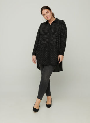 Long shirt with studs, Black, Model image number 2