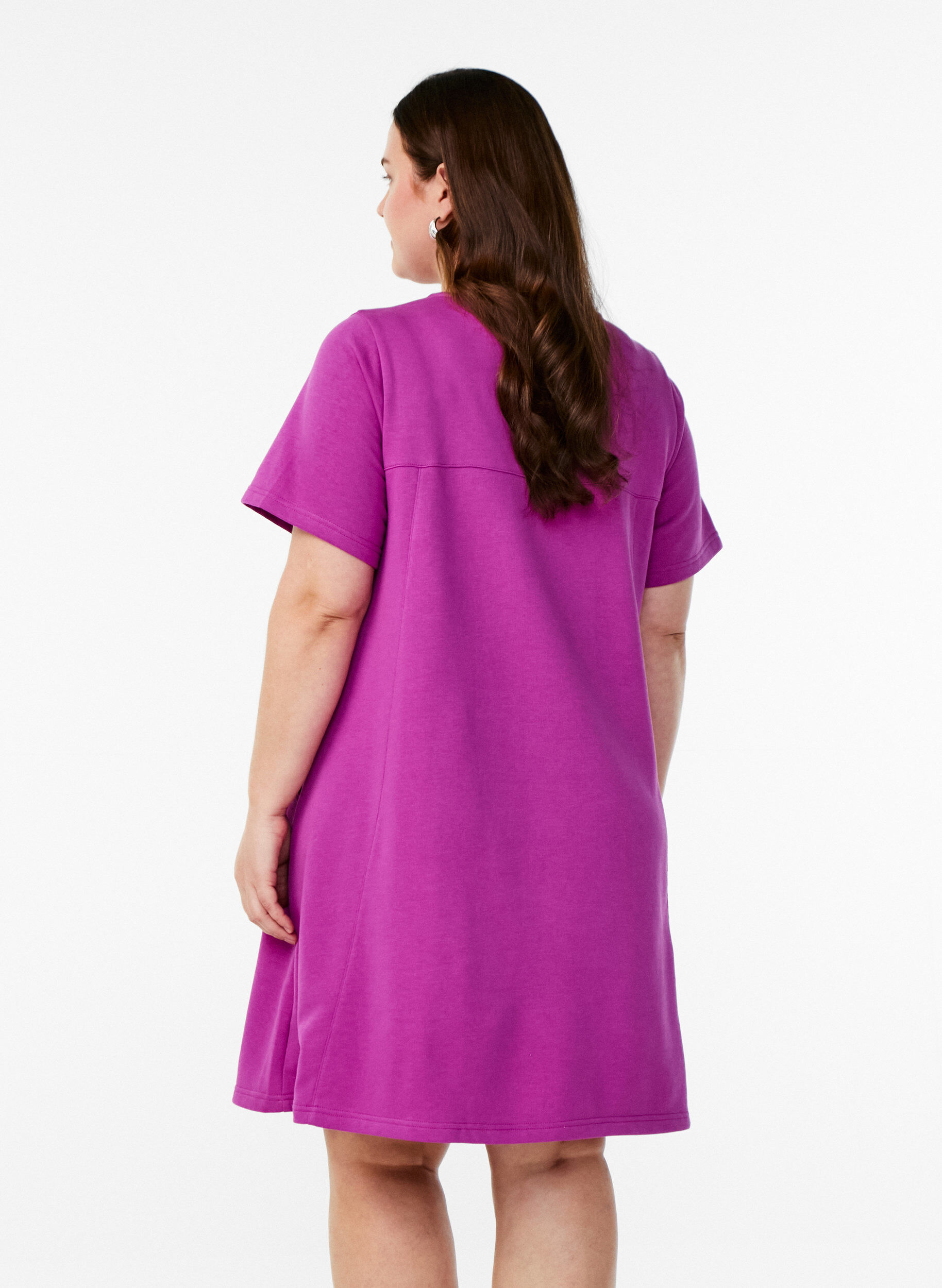 Zizzifashion Jersey dress with short sleeves and pockets, Purple, Model image number 2