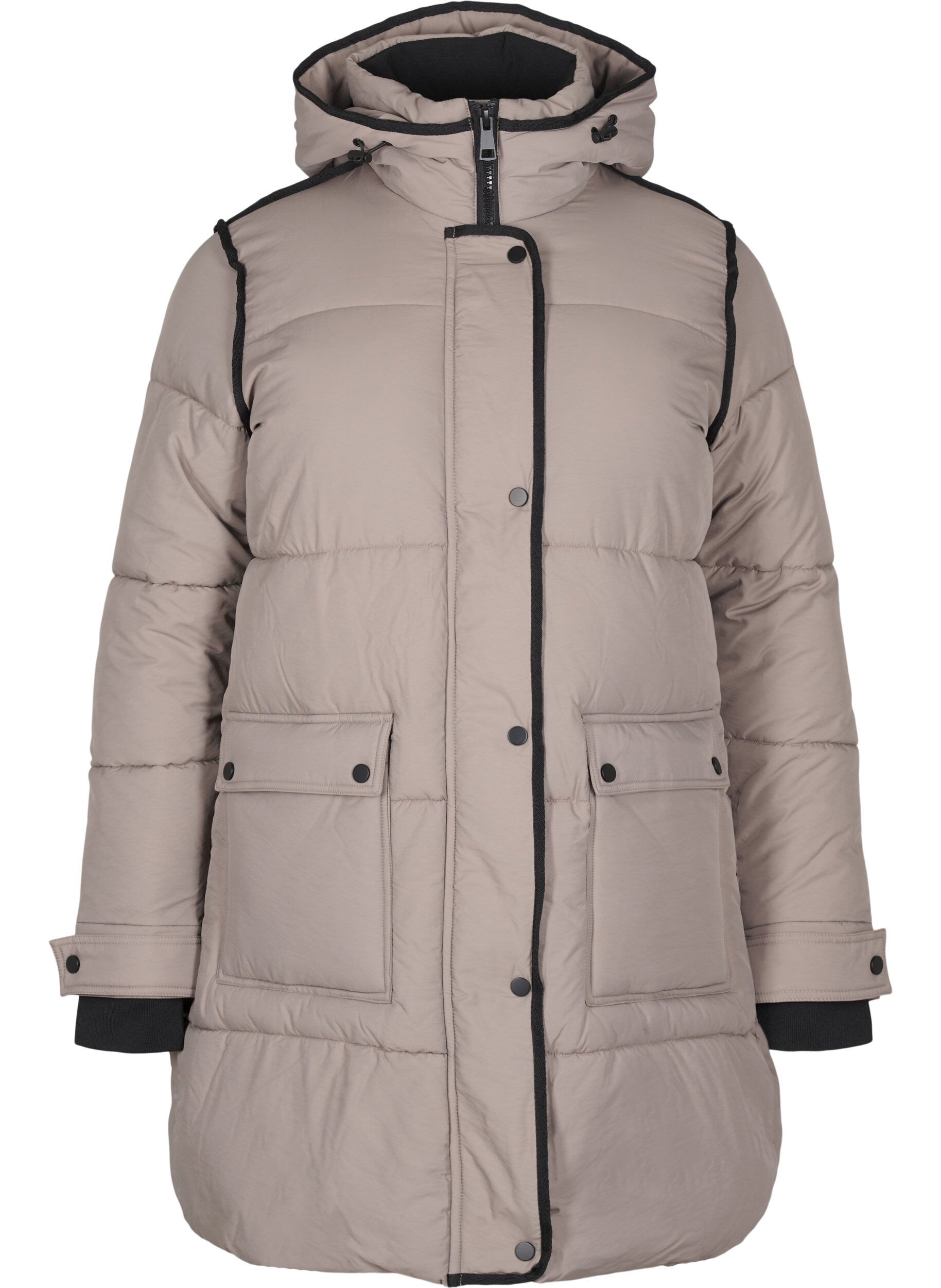 Zizzifashion Puffer jacket with hood and contrast detailing, Beige, Packshot image number 0
