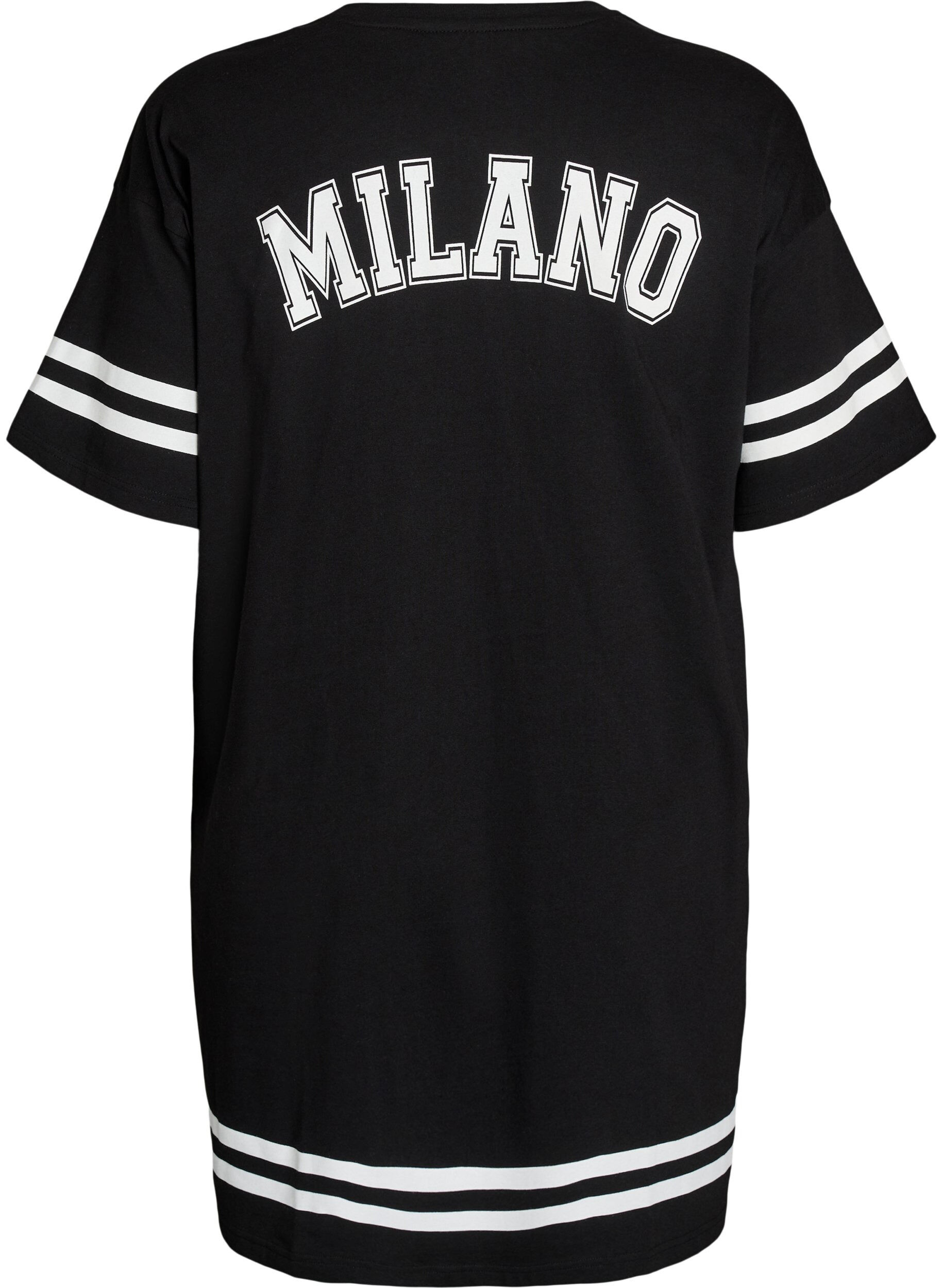 Zizzifashion Short T-shirt dress with sporty details, Black, Packshot image number 1