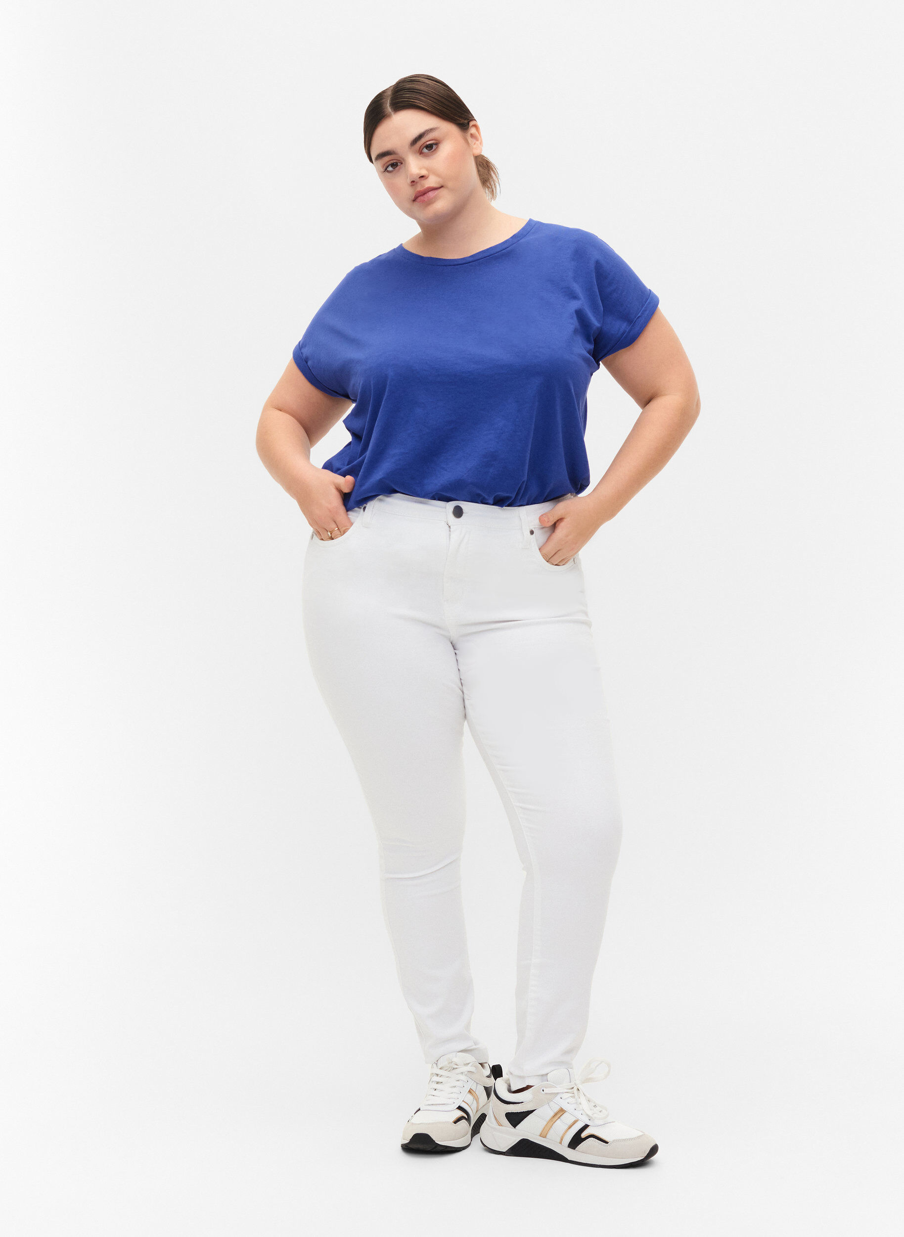ZizzifashionShort sleeved cotton blend t-shirt, Blue, Model image number 1