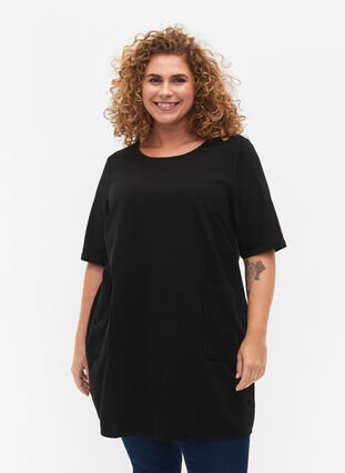 FLASH - Short sleeved tunic in cotton, Black, Model image number 0