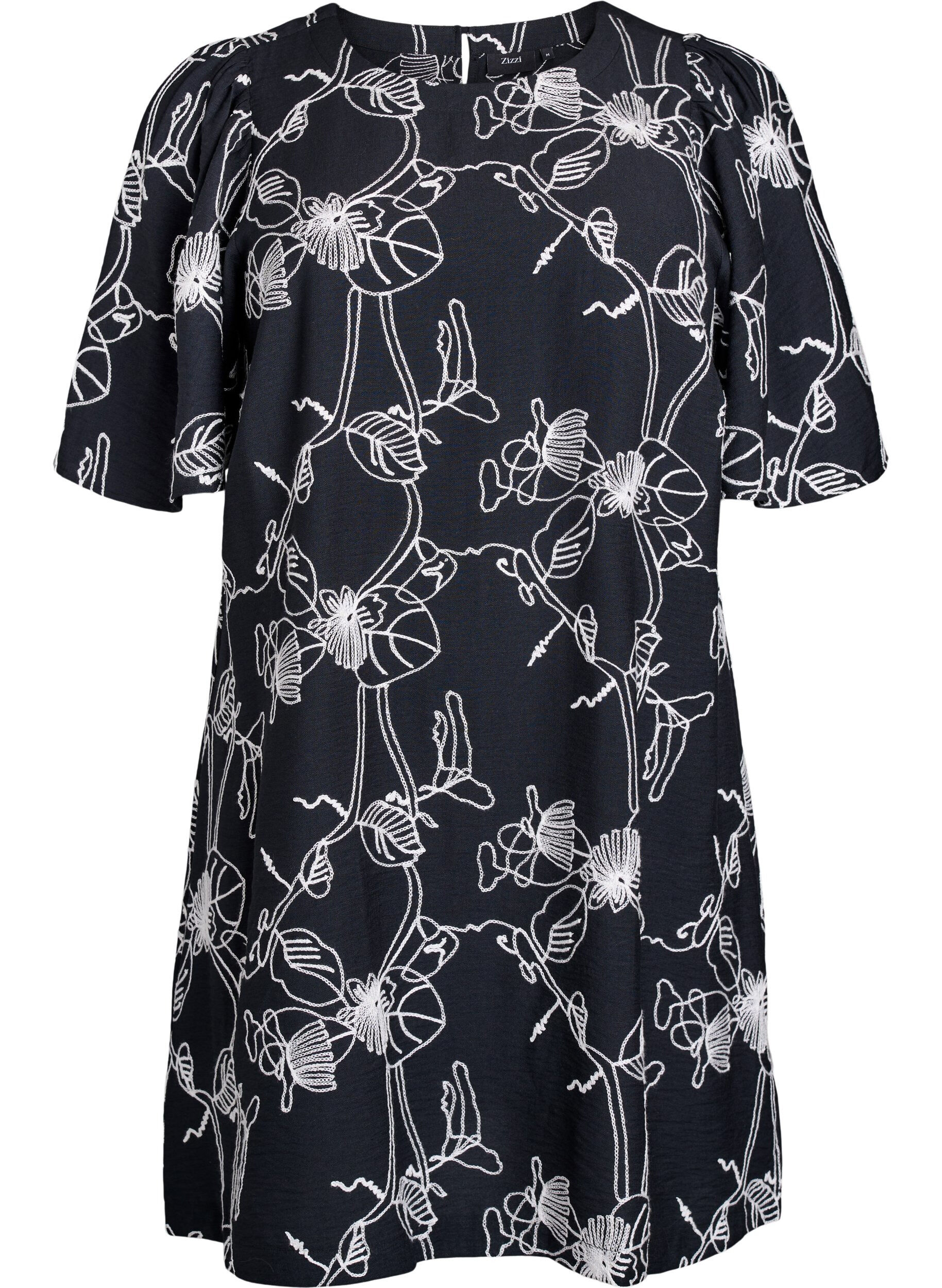 ZizzifashionShort A-line dress with embroidered pattern, Black, Packshot image number 0
