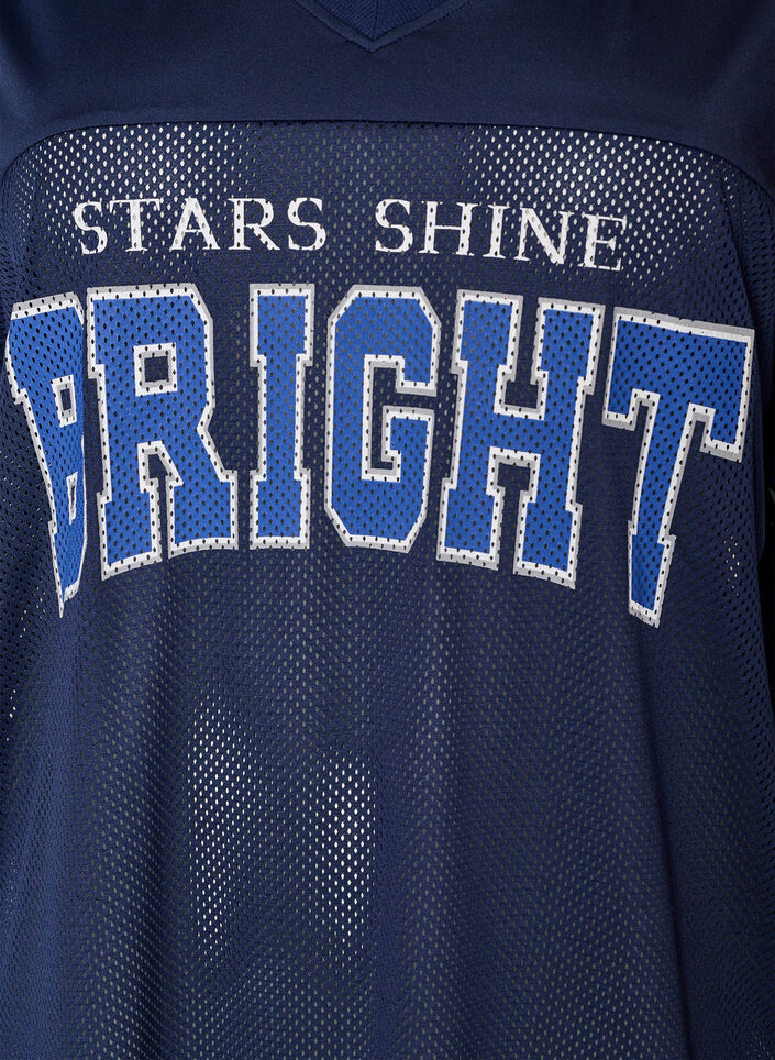 Workout t-shirt with a V-neck and front print, Blue, Packshot image number 2