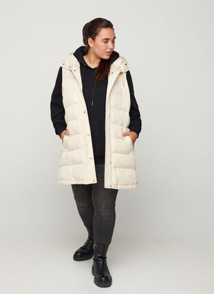 Long vest with a body warmer and button fastening, Pumice Stone, Model image number 3