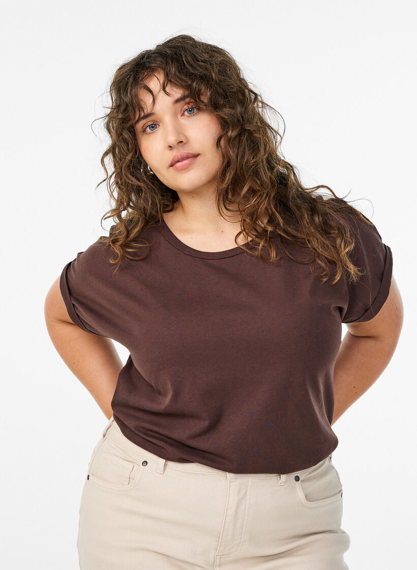 Short-sleeved cotton blend t-shirt, Brown, Model image number 0