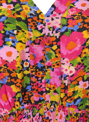 Viscose top with floral print and smock, Neon Flower Print, Packshot image number 2