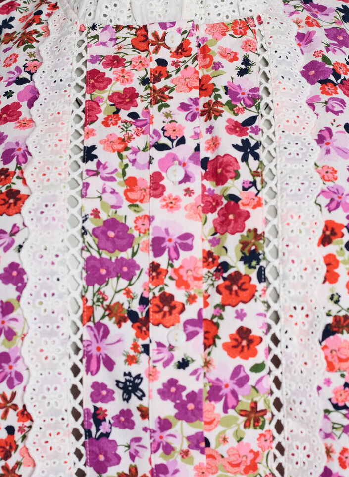 Sleeveless cotton blouse with floral print and broderie anglaise, Pink, Packshot image number 2