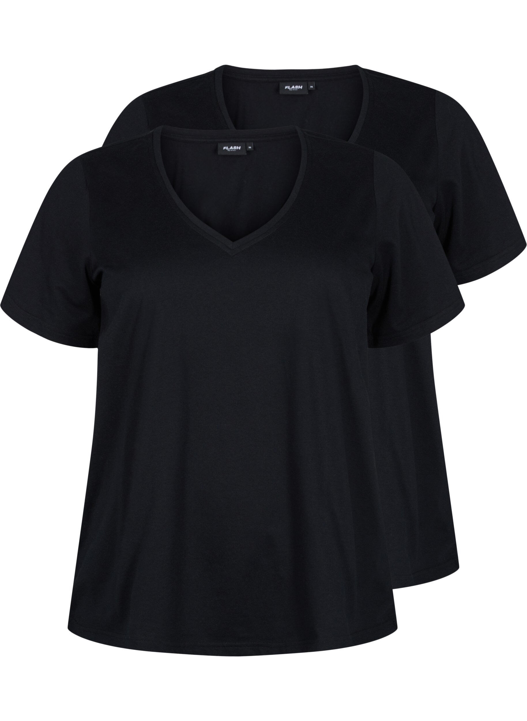 Zizzifashion FLASH - 2-pack v-neck t-shirts, Black/Black, Packshot image number 0
