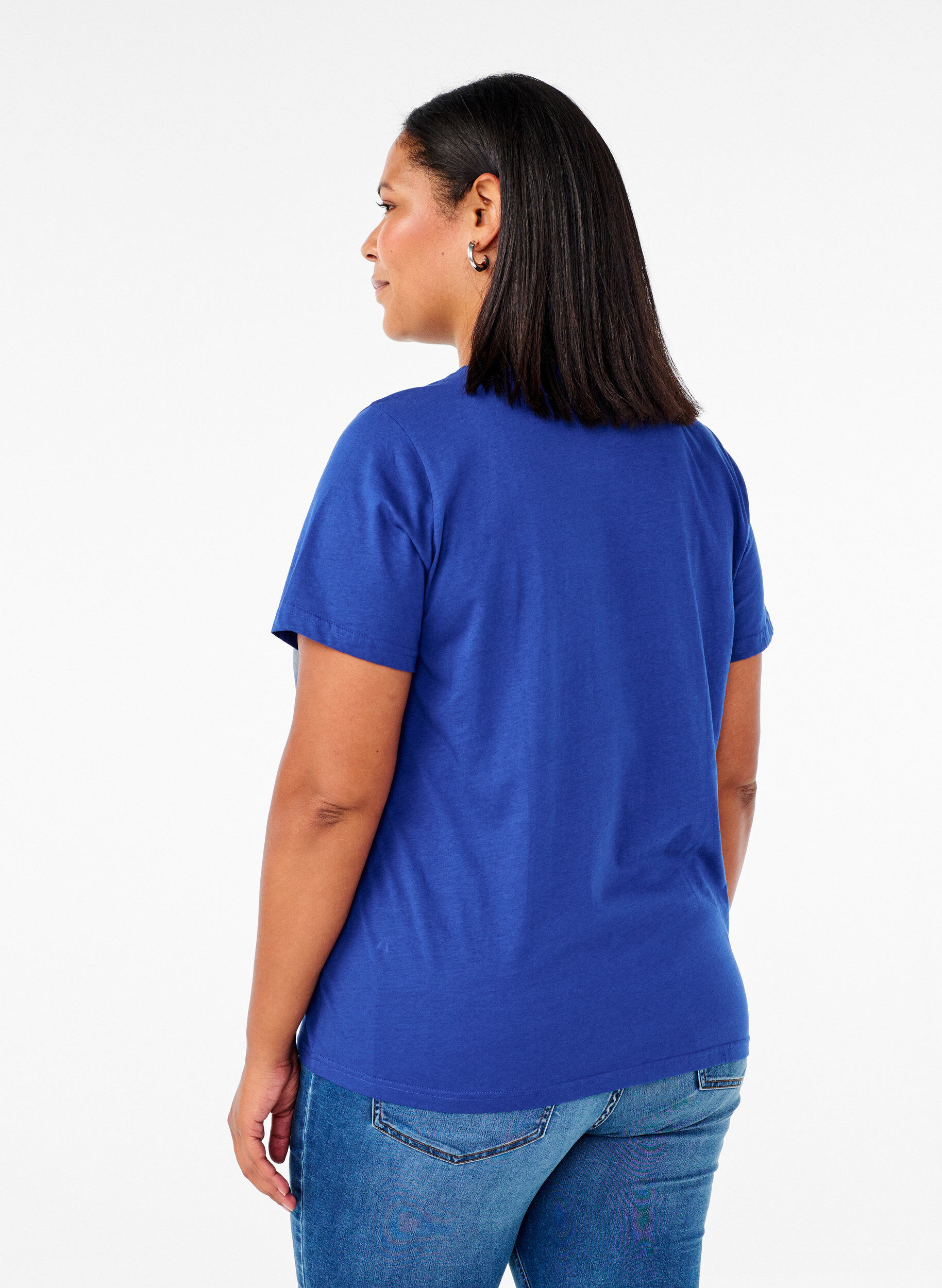 Zizzifashion Basic cotton T-shirt with round neck, Blue, Model image number 2