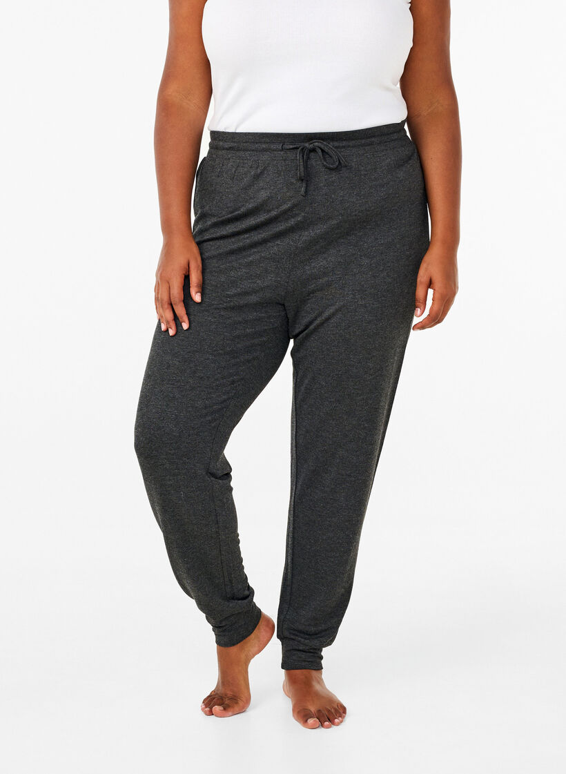 Jersey trousers with high waist, Dark Grey Melange, Model image number 2