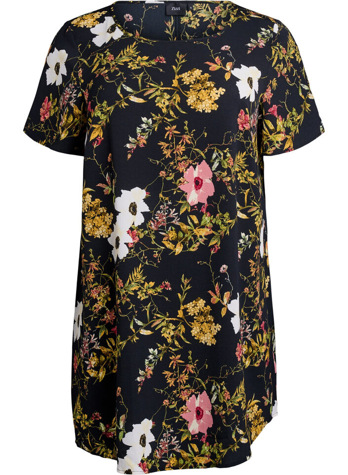 Dress with print and short sleeves, Black, Packshot image number 0