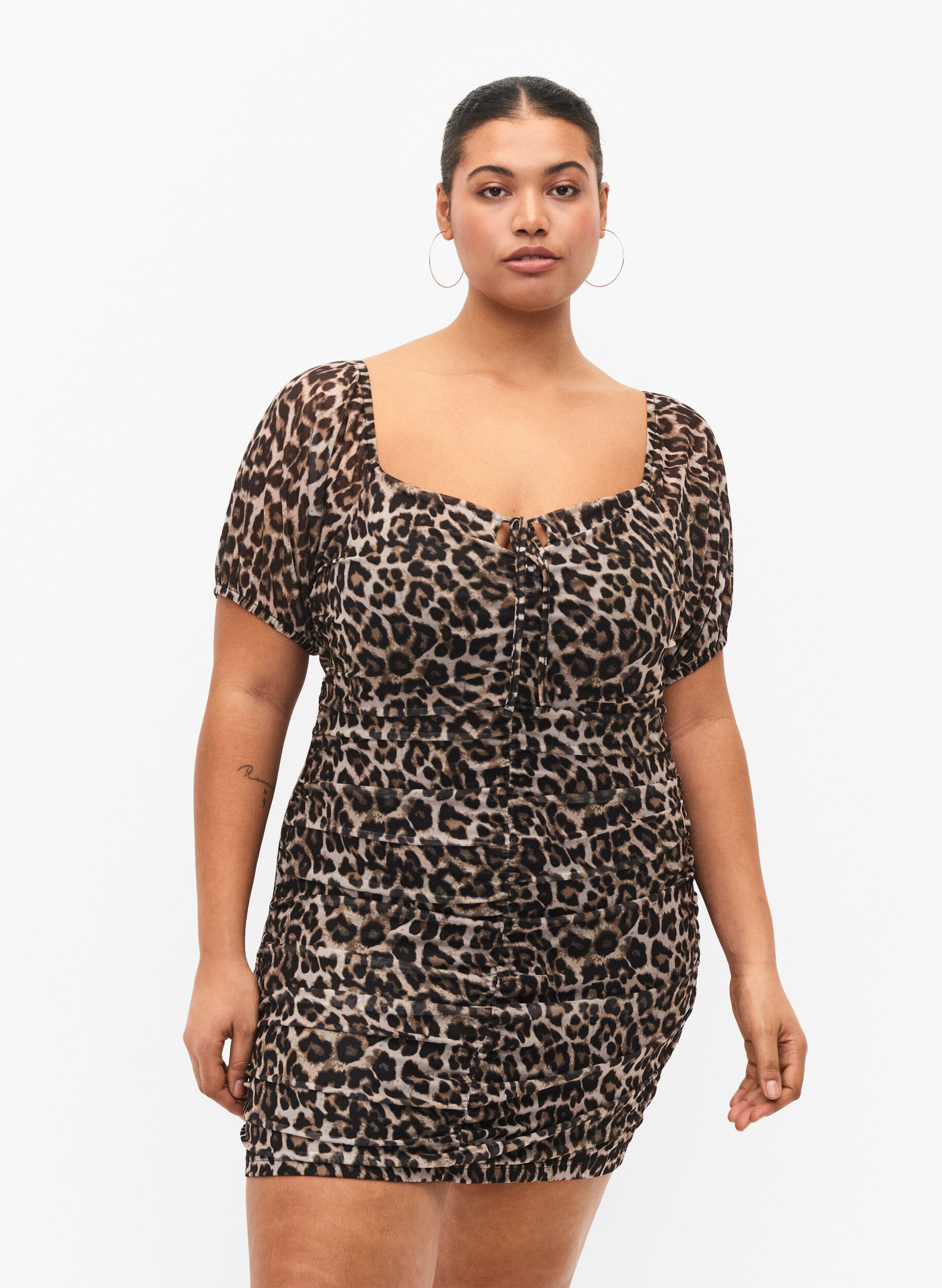 Zizzifashion Short mesh dress with leopard print, Leo, Model image number 0