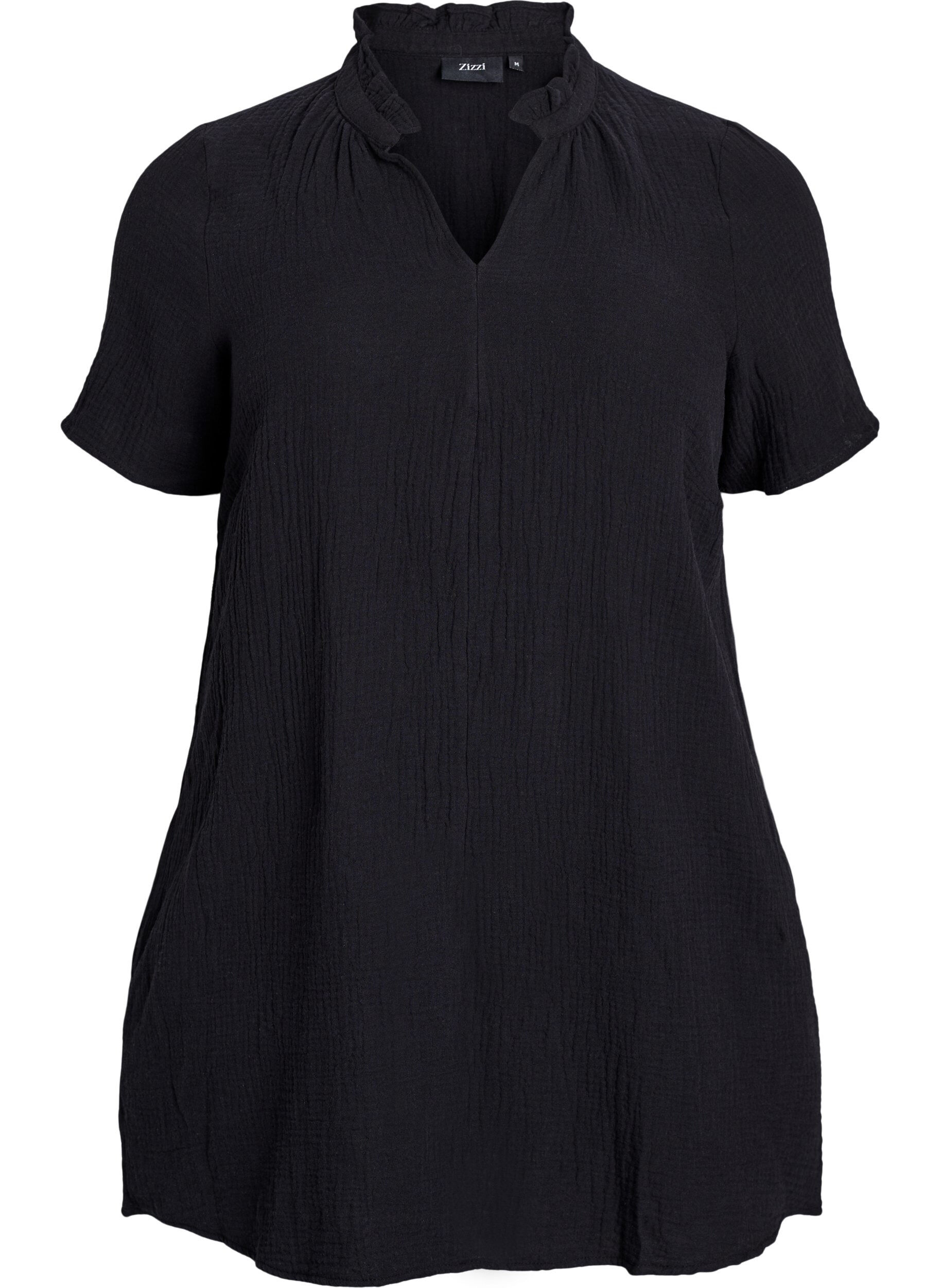 Zizzifashion Cotton muslin tunic with short sleeves, Black, Packshot image number 0