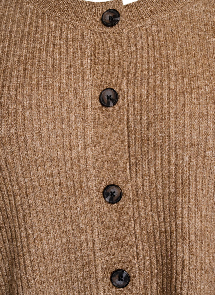 Rib knit cardigan with buttons, Brown, Packshot image number 2