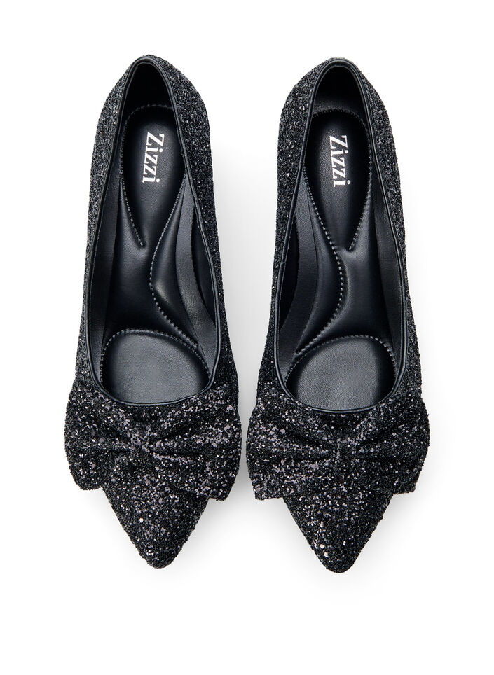 Wide fit - Glitter pump with bow, Black, Packshot image number 2