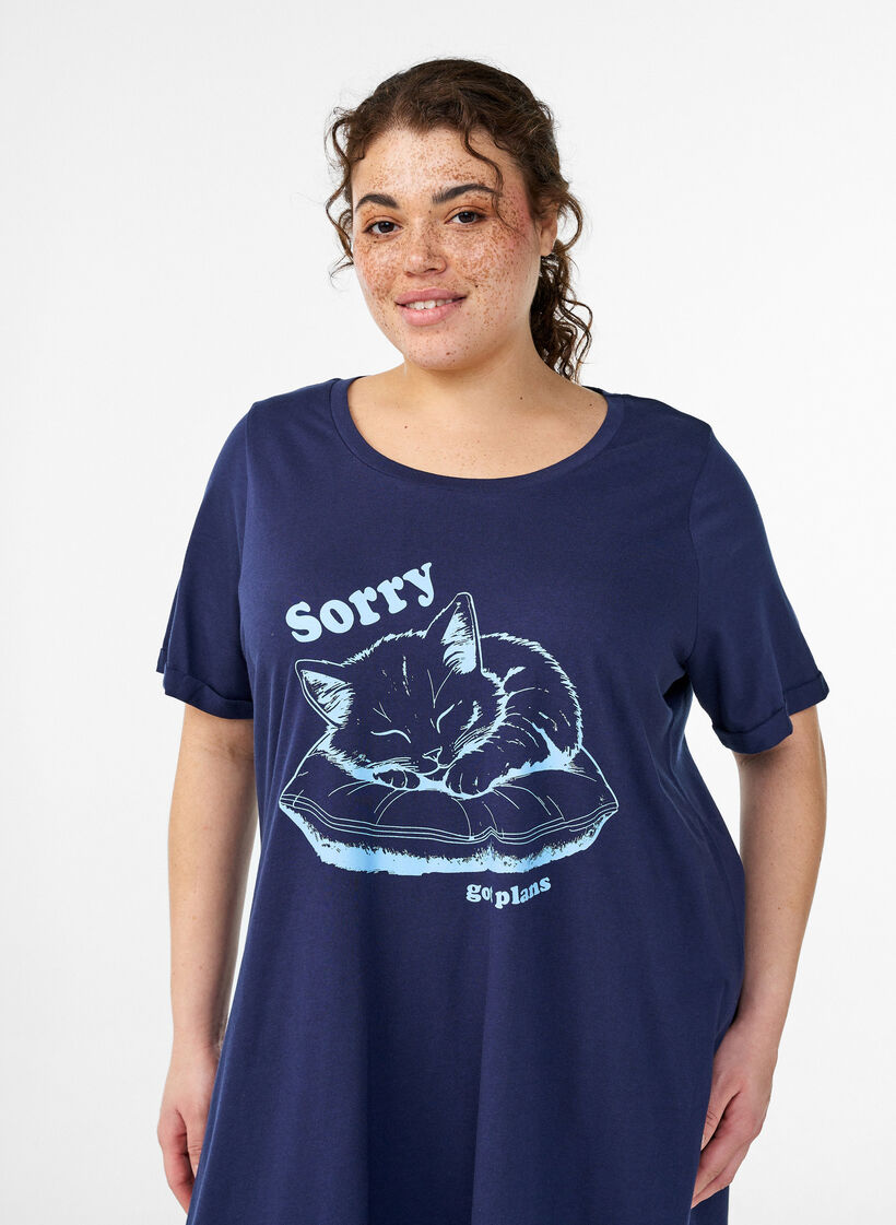 Short-sleeved nightgown in organic cotton, Blue, Model image number 2