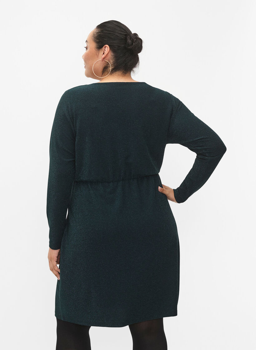 Glitter dress with wrap look and long sleeves, Black Scarab, Model image number 1