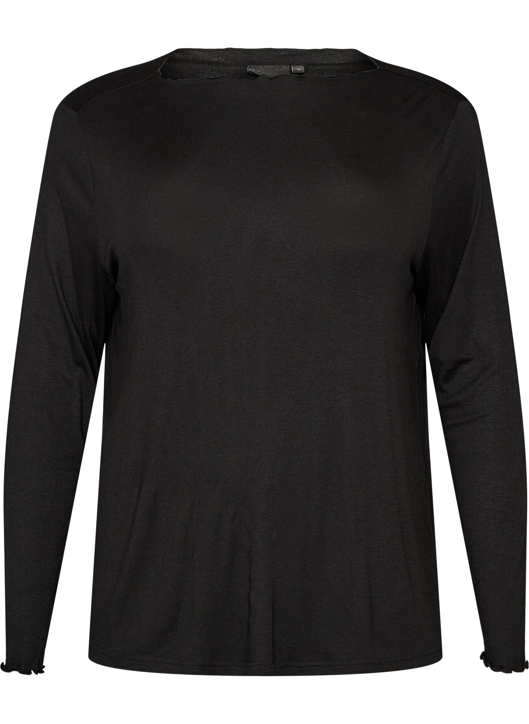 ZizzifashionViscose night top with long sleeves, Black, Packshot image number 0
