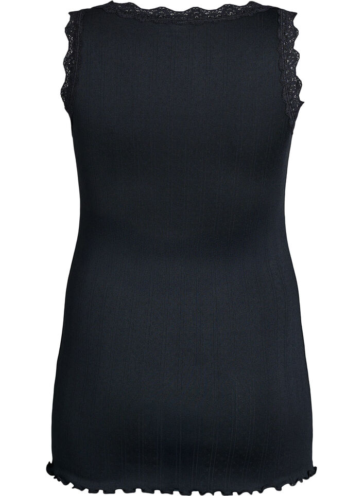 Tank top with lace trim and eyelet embroidery, Black, Packshot image number 1