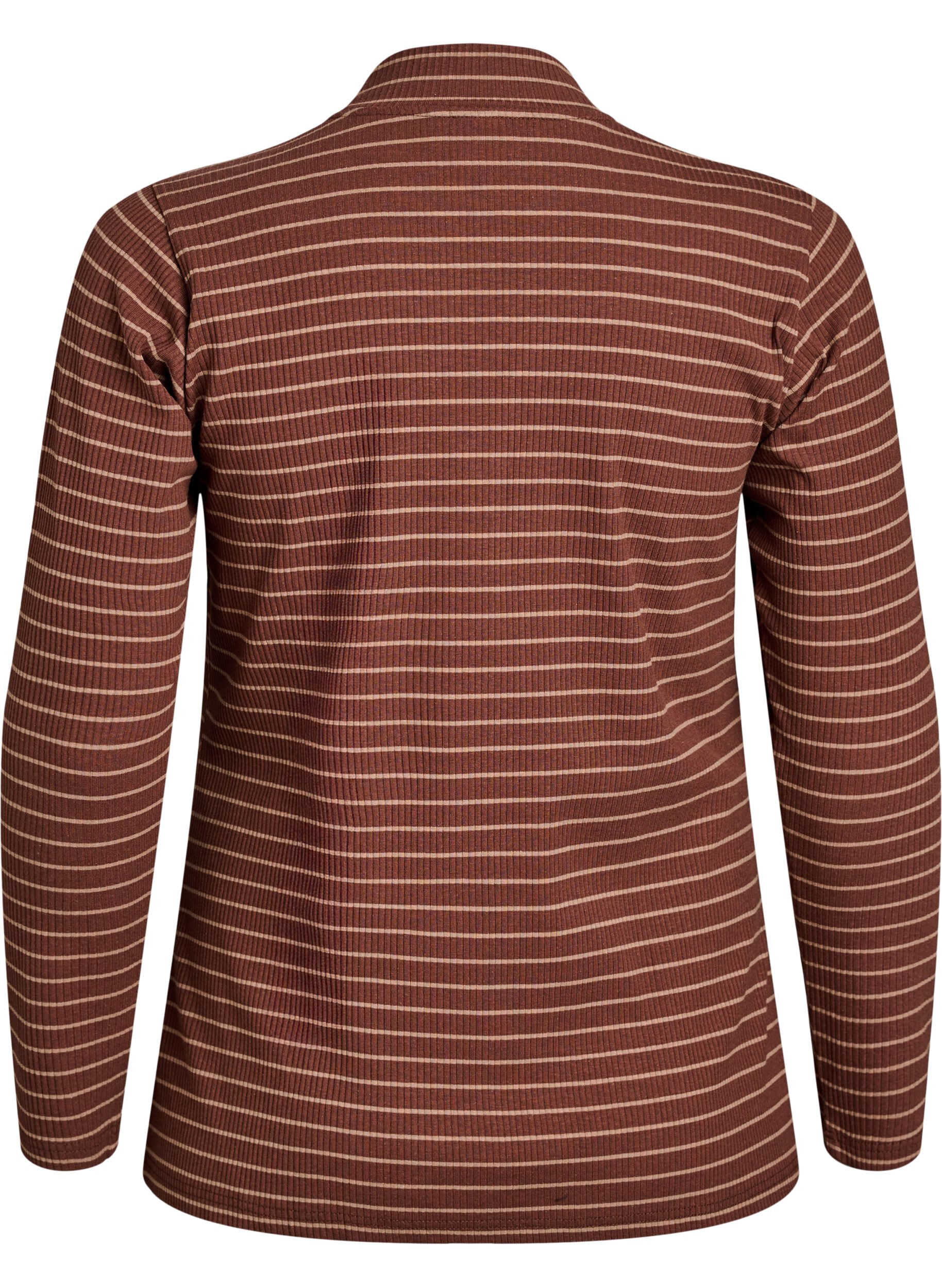 Zizzifashion Striped ribbed jersey blouse with a high neck, Brown, Packshot image number 1
