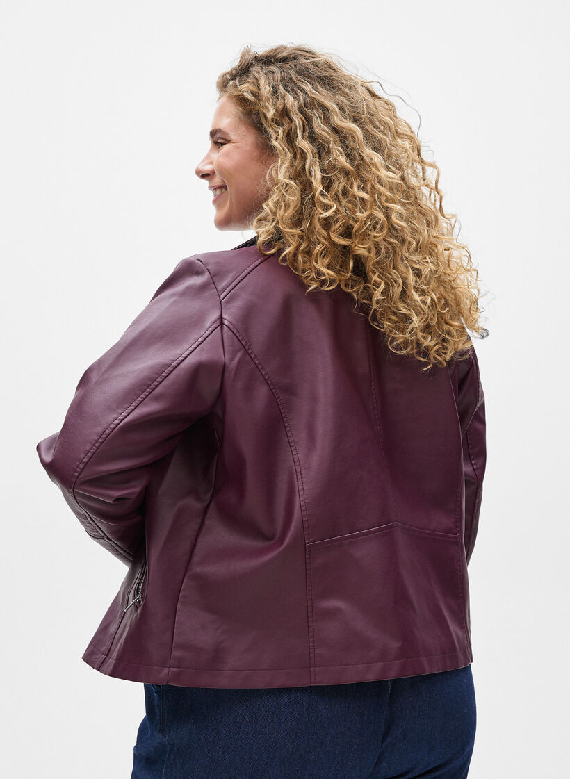Faux leather biker jacket, Dark Bordeaux, Model image number 2