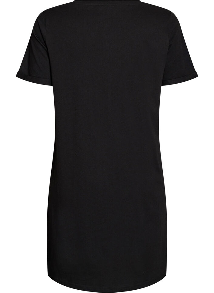 Short-sleeved nightgown in organic cotton, Black, Packshot image number 1