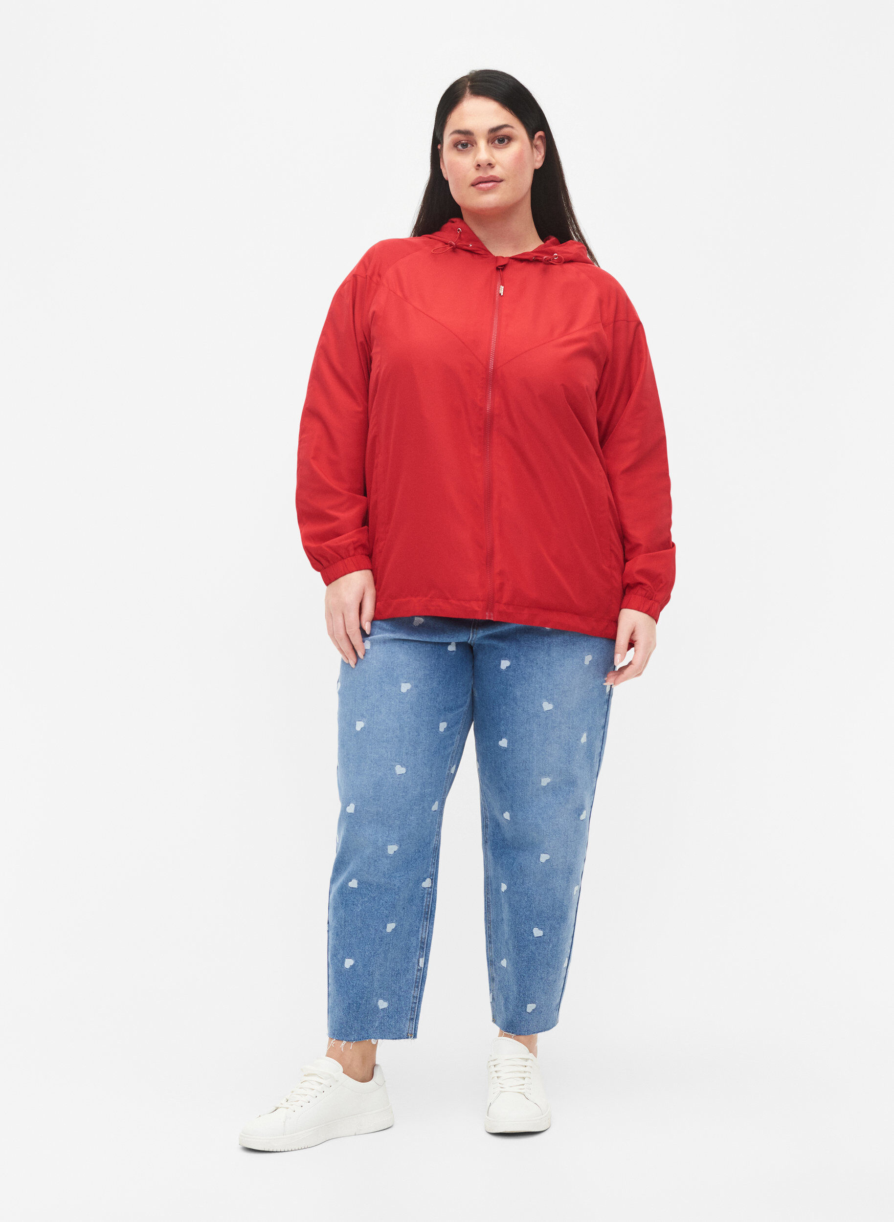 Zizzifashion Short jacket with hood and adjustable bottom, Tango Red, Model image number 2