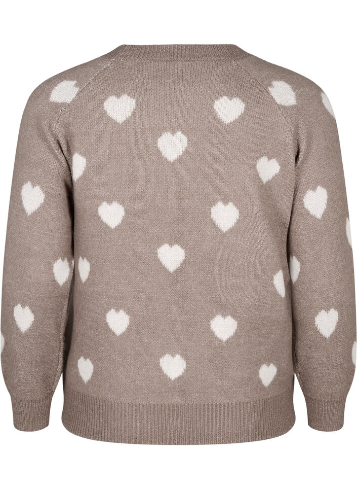 Knitted jumper with hearts, Walnut Mel. Comb, Packshot image number 1