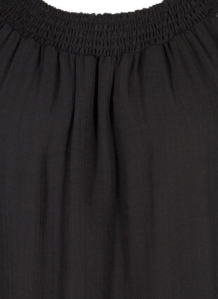 Short-sleeved blouse with smock and light structure, Black, Packshot image number 2