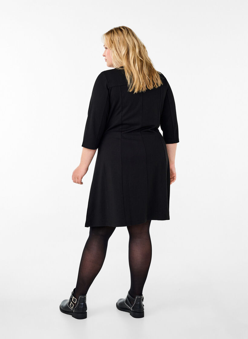 A-shaped dress with 3/4 sleeves, Black, Model image number 2