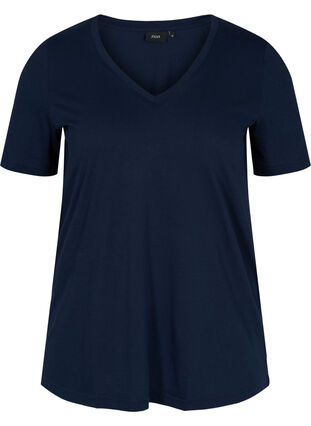 Organic cotton T-shirt with V-neckline, Navy Blazer, Packshot image number 0