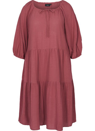 Cotton dress with 3/4 sleeves and tie detail, Wild Ginger, Packshot image number 0