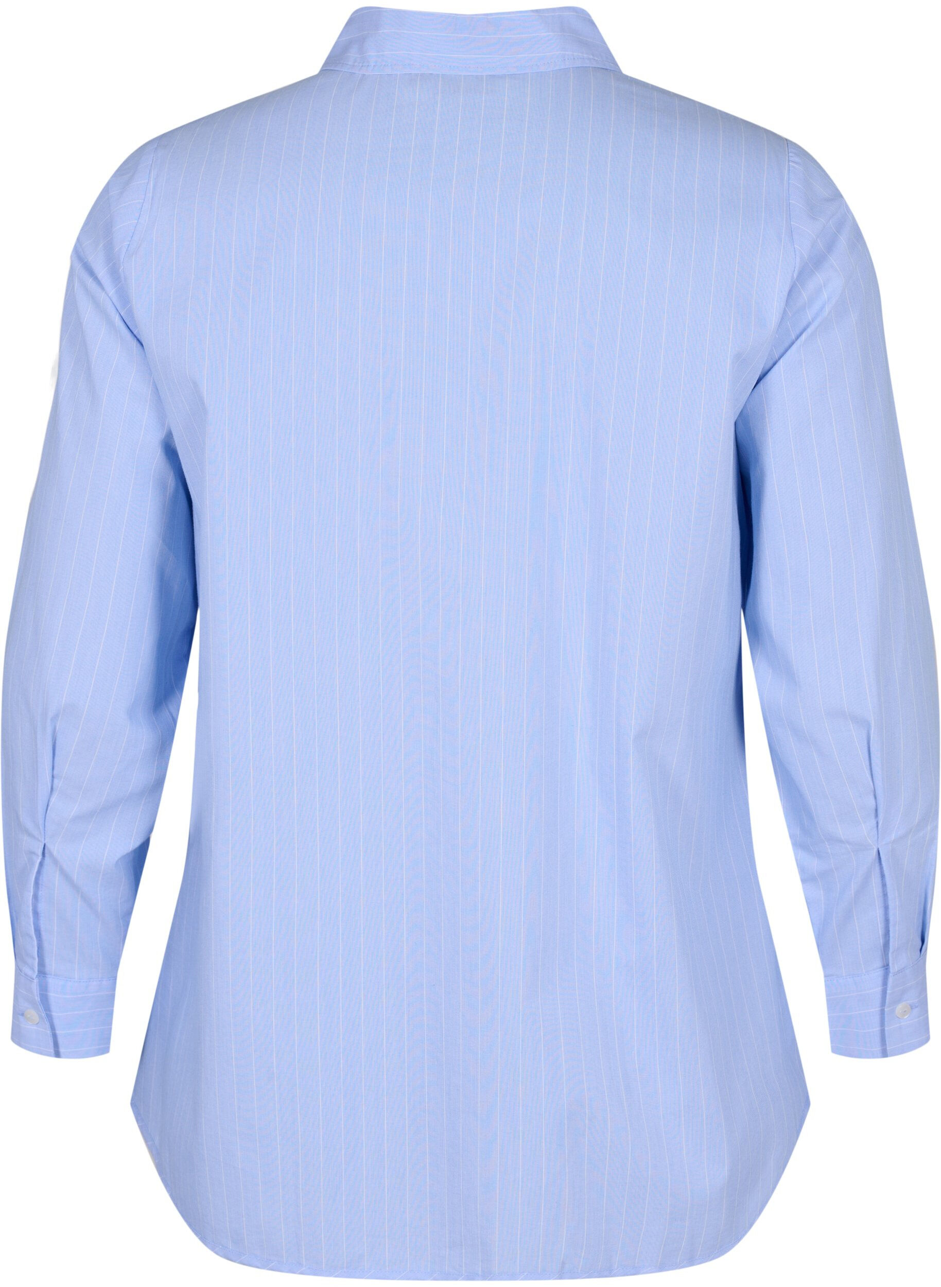 Zizzifashion Shirt in cotton blend, Blue w. White Stripe, Packshot image number 1
