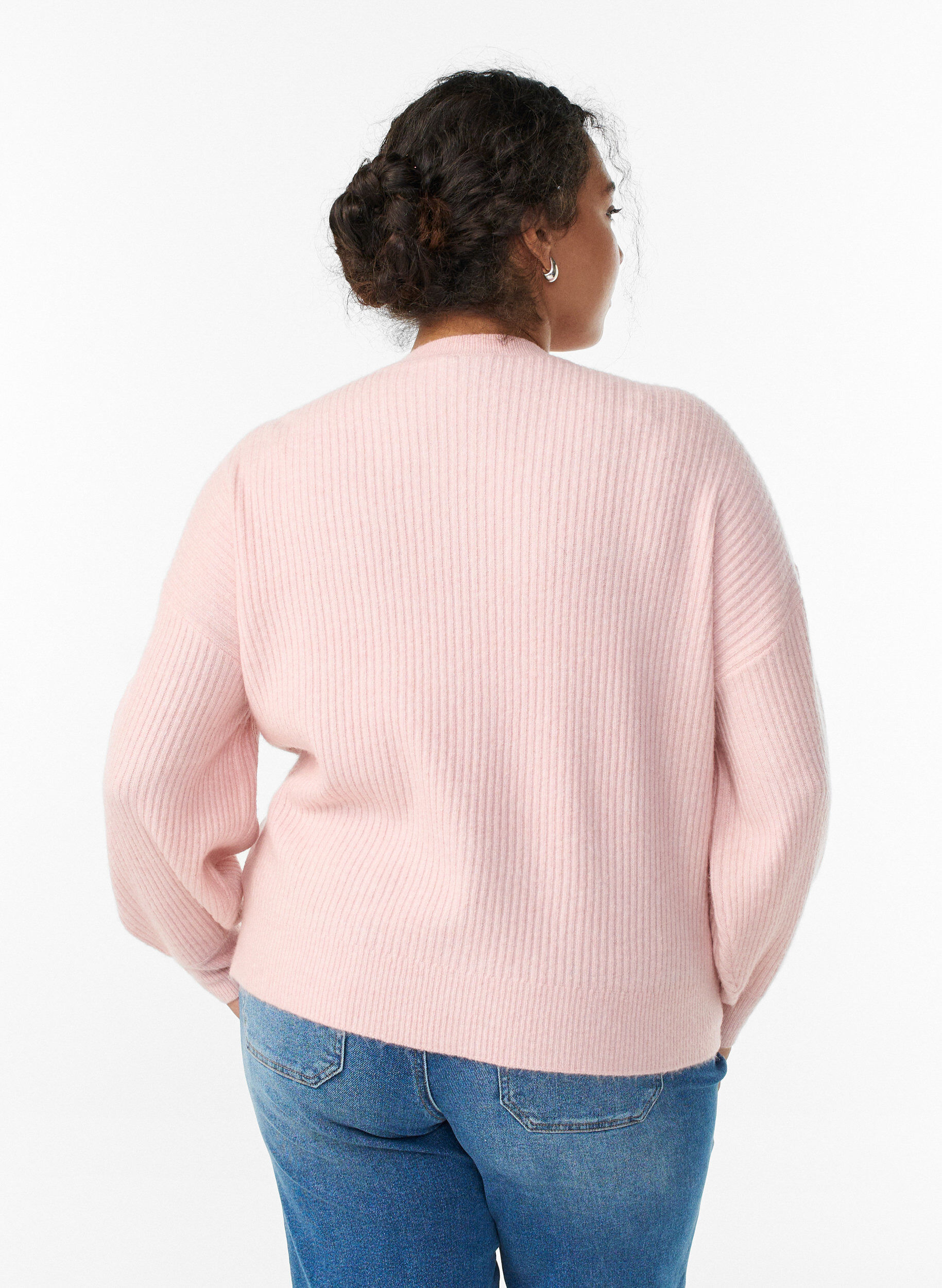 ZizzifashionRibbed cardigan with buttons, Pink, Model image number 2